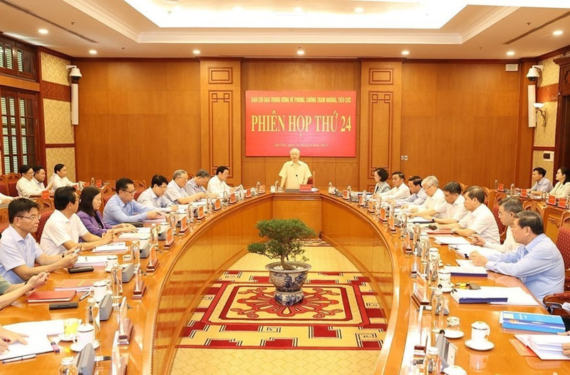 Party chief Nguyen Phu Trong, who is also Head of the Central Steering Committee, presides over the meeting at the Party Central Committee Headquarters in Hanoi. (Photo: Tri Dung/VNA)