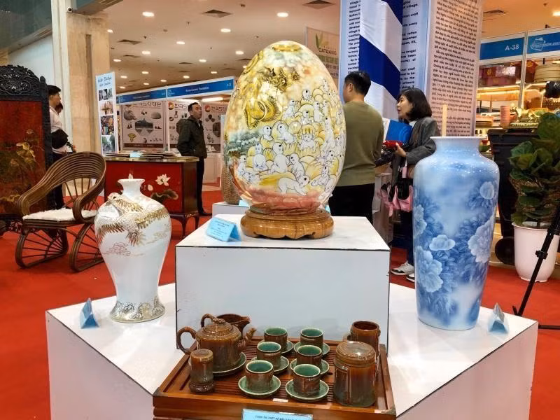 The winning products are on display at Hanoi Gift Show.