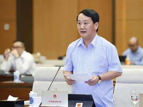 Minister-Chairman of the Committee for Ethnic Minority Affairs Hau A Lenh delivers the Government report at the NA Standing Committee's session (Photo: VNA) 