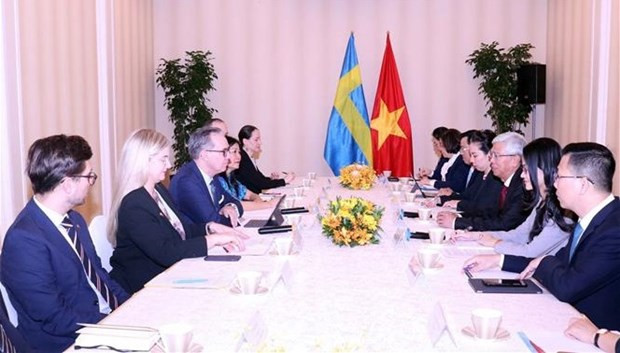 Meeting between Vice Chairman of the Ho Chi Minh City People's Committee Vo Van Hoan and Håkan Jevrell, State Secretary to the Minister for International Development Cooperation and Foreign Trade of Sweden (Photo: VNA)