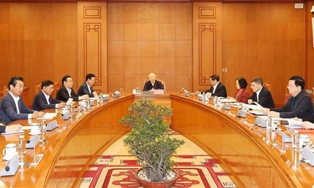 Party General Secretary Nguyen Phu Trong chairs a meeting of the personnel sub-committee of the 14th National Party Congress on March 13. (Photo: VNA)