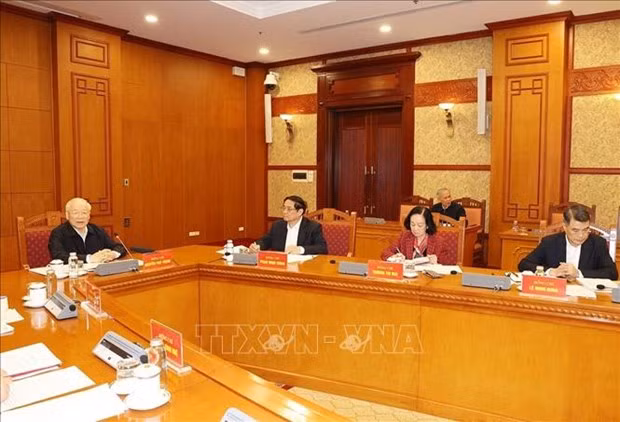 Party General Secretary Nguyen Phu Trong addresses the first meeting of the sub-committee on personnel affairs for the 14th National Party Congress on March 13, 2024 (Photo: VNA)
