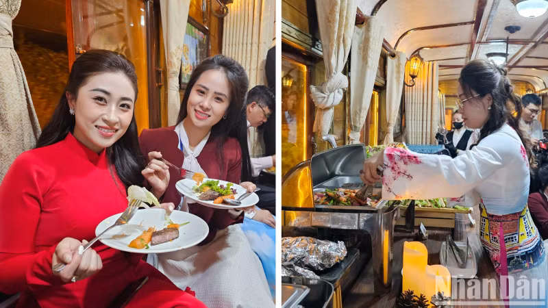 On the nearly 7km route, tourists can enjoy not only the night-time scenery of Da Lat but also novel services, such as a buffet and live music on the two carriages, featuring both classical and modern designs.