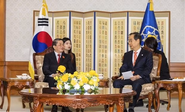 Vice Chairman of the National Assembly Nguyen Duc Hai and PM Han Duck-soo. (Photo: VNA)