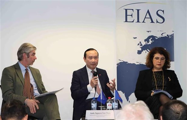 Vietnamese Ambassador to Belgium Nguyen Van Thao, who is also head of Vietnam's Delegation to the EU, speaks at the event (Photo: VNA) 