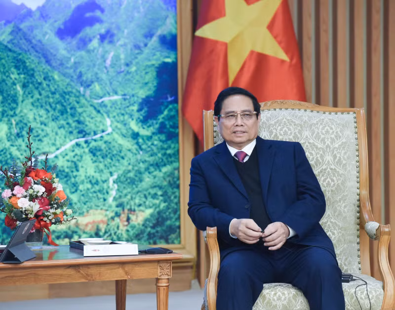 Prime Minister Pham Minh Chinh speaks at the reception.