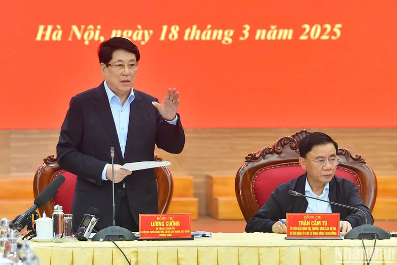 President Luong Cuong, chairs a conference to approve the team's draft report on the results of the inspection of the Central Party Agencies' Party Committee. (Photo: NDO)