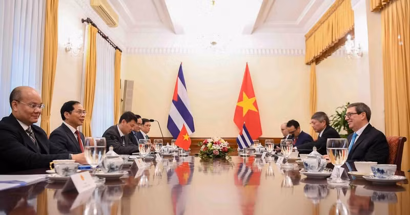 At the talks between Vietnamese Deputy Prime Minister and Minister of Foreign Affairs Bui Thanh Son (second, left) and Cuban Minister of Foreign Affairs Bruno Rodríguez Parrilla (first, right). (Photo: VNA)