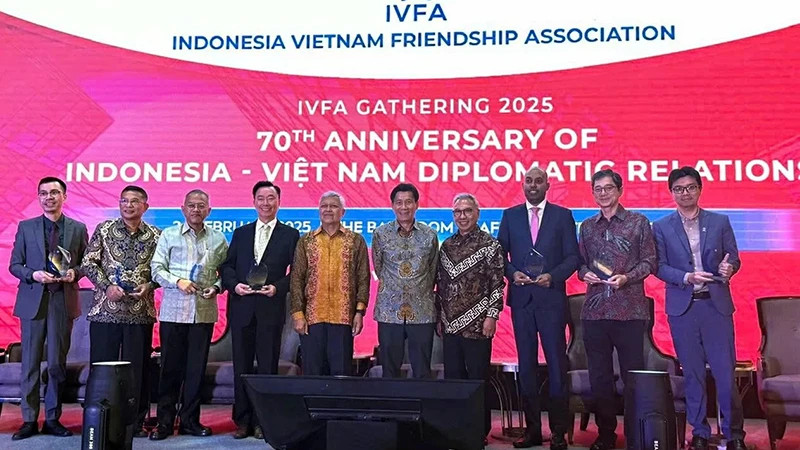 The ceremony to celebrate the 70th anniversary of diplomatic relations between Vietnam and Indonesia in Jakarta. (Photo: MOFA)