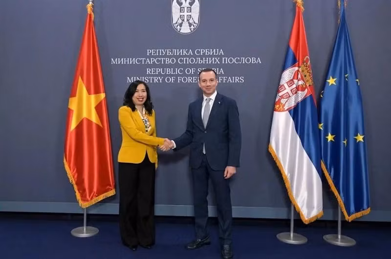 Vietnamese Deputy Minister of Foreign Affairs Le Thi Thu Hang (L) and her Serbian counterpart Damjan Jovic. (Photo: VNA)