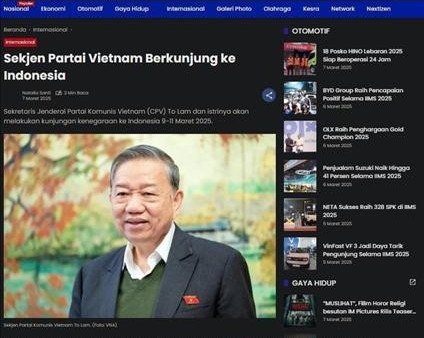 A screenshot of the article on the website Sinarharapan. (Photo: VNA)