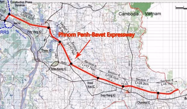 Cambodia is to start construction of the Phnom Penh-Bavet Expressway close to Vietnam’s Moc Bai international border gate in June 2023. (Photo: https:khmertimeskh.com)