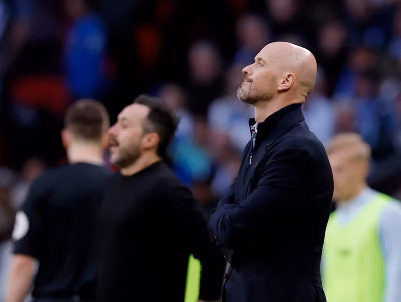 Manchester United manager Erik ten Hag reacts - FA Cup - Semi Final - Brighton & Hove Albion v Manchester United - Wembley Stadium, London, the UK - April 23, 2023. (Photo: Action Images via Reuters)