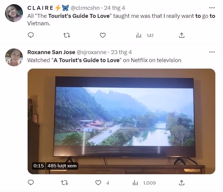 Comment expresses the wish to come to Vietnam after watching the movie. (Screenshot of Twitter April 29) Comment expresses the wish to come to Vietnam after watching the movie. (Screenshot of Twitter April 29)