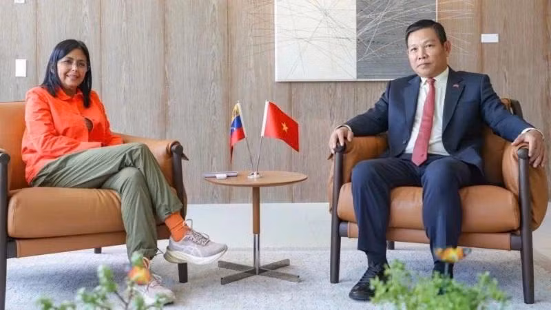 Venezuela’s Executive Vice President Delcy Rodríguez meets with Vietnamese Ambassador to Venezuela Vu Trung My. (Photo: Vietnamese Embassy in Venezuela)