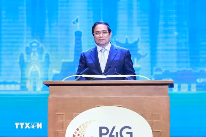 PM Pham Minh Chinh speaks at the opening of the P4G Summit in Hanoi on April 16. (Photo: VNA)