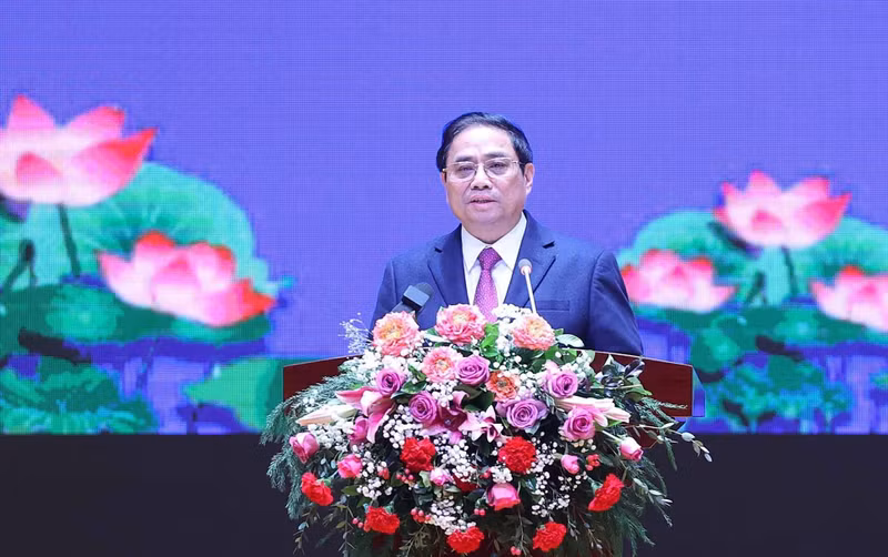 Prime Minister Pham Minh Chinh at the ceremony concluding the Vietnam-Laos, Laos-Vietnam Solidarity and Friendship Year 2022 on January 11. (Photo: VNA)