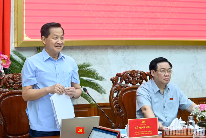 Deputy Prime Minister Le Minh Khai speaking at the meeting. Deputy Prime Minister Le Minh Khai speaking at the meeting.