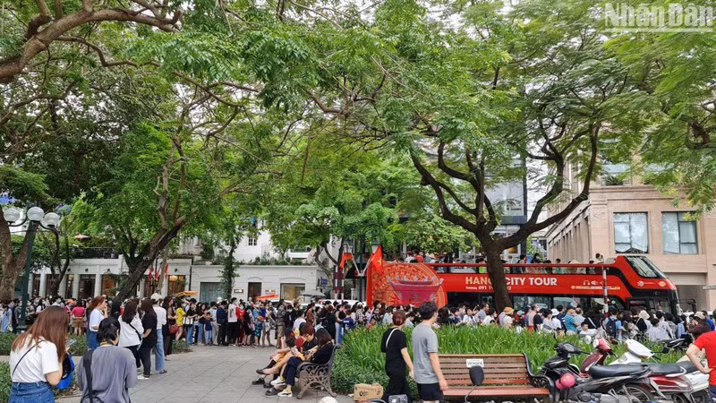 Tourists queue up for free double-decker ride in Hanoi (Photo: NDO)