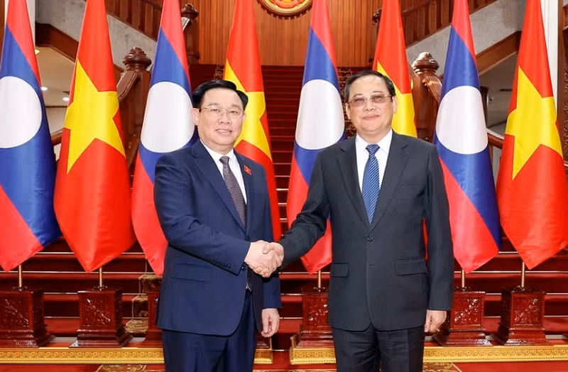 National Assembly Vuong Dinh Hue (L) and Lao Prime Minister Sonexay Siphandone (Photo: VNA)
