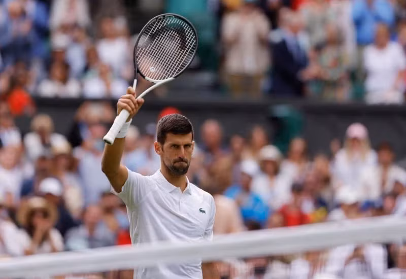 Serbia’s Novak Djokovic celebrates after winning his first round match against Argentina’s Pedro Cachin - Tennis - Wimbledon - All England Lawn Tennis and Croquet Club, London, Britain - July 3, 2023. (Photo: Reuters)