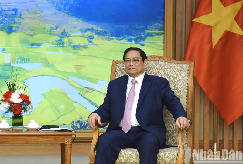 Prime Minister Pham Minh Chinh speaking at the reception.