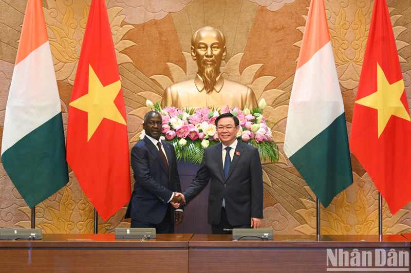 Vietnamese National Assembly Chairman Vuong Dinh Hue (R) and President of Côte d’Ivoire’s National Assembly Adama Bictogo. (Photo: NDO/Duy Linh)
