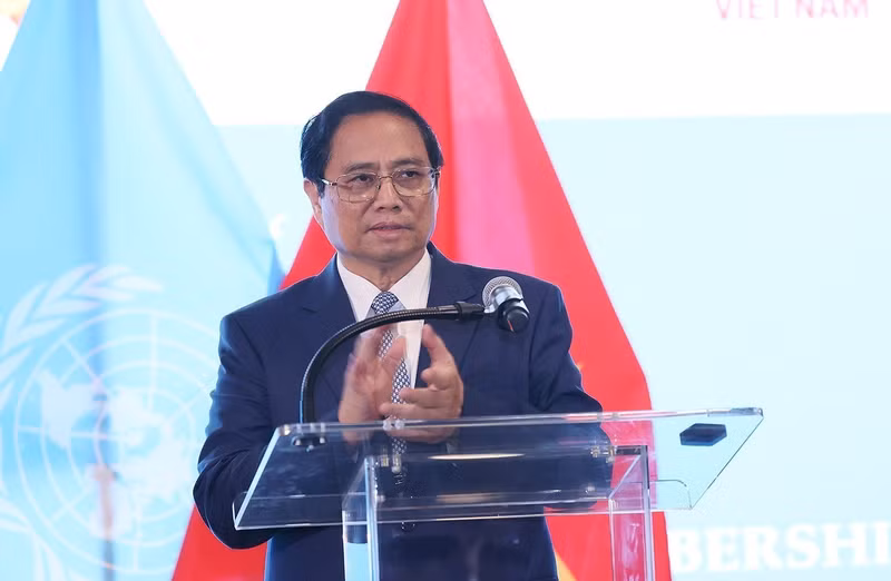 PM Pham Minh Chinh chairs a ceremony to celebrate Vietnam's 78th National Day and the 46th anniversary of the country's accession to the United Nations in New York. (Photo: VNA)