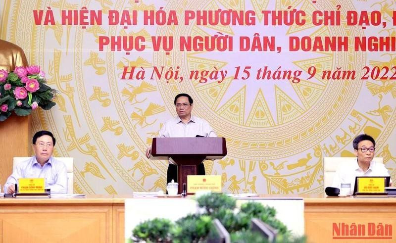 Prime Minister Pham Minh Chinh speaking at the teleconference (Photo: TRAN HAI/NDO)