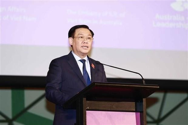 Chairman of the National Assembly Vuong Dinh Hue speaks at the event. (Photo: VNA)