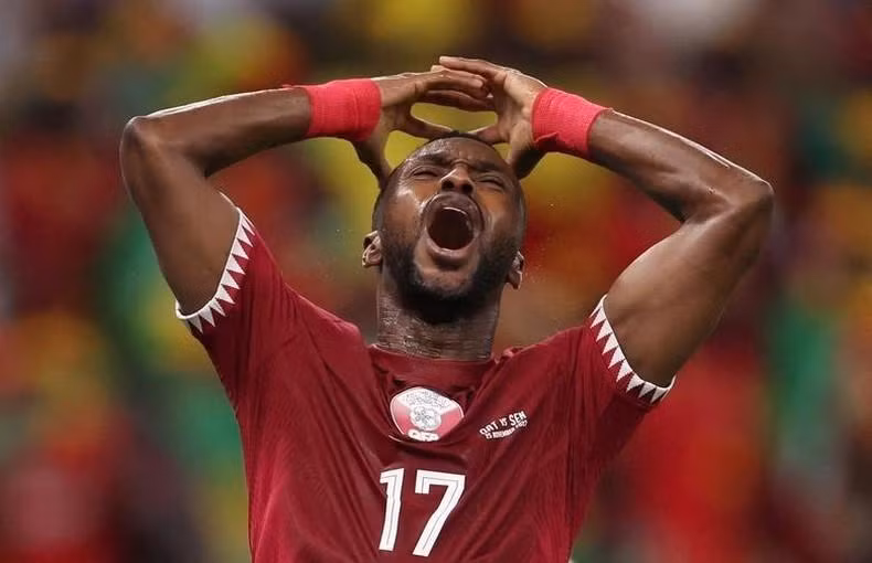 Qatar's Ismail Mohamad reacts after a missed chance to score against Senegal. REUTERS/Amr Abdallah Dalsh