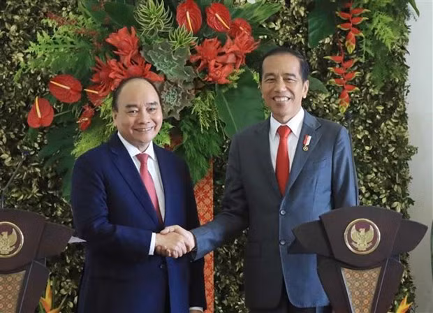 President Nguyen Xuan Phuc (L) and his Indonesian counterpart Joko Widodo. (Photo: VNA)