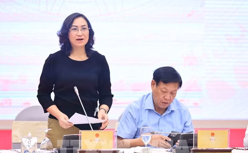 Deputy Minister of Industry and Trade Phan Thi Thang speaks at the Government's regular press conference in Hanoi on August 5. (Photo: VNA)