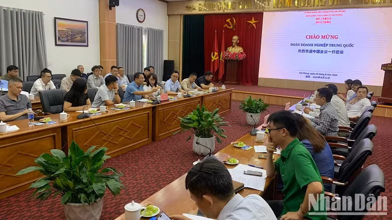 Chinese enterprises learn about investment opportunities in manufacturing for wind power and renewable energy in Hai Phong.
