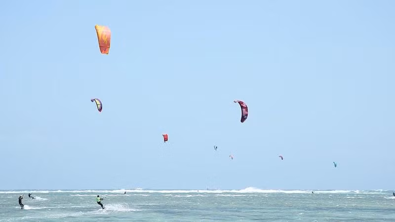 Kitesurfing athletes practice in Ninh Thuan.