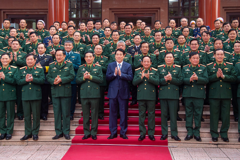 President Luong Cuong along with delegates at the 2024 National Military-Political Conference.