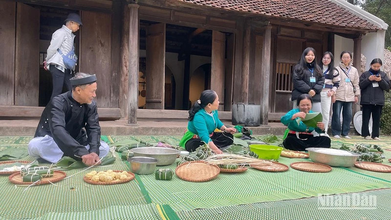 Muong artisans in Hoa Binh wrapping Chung cakes at the event.