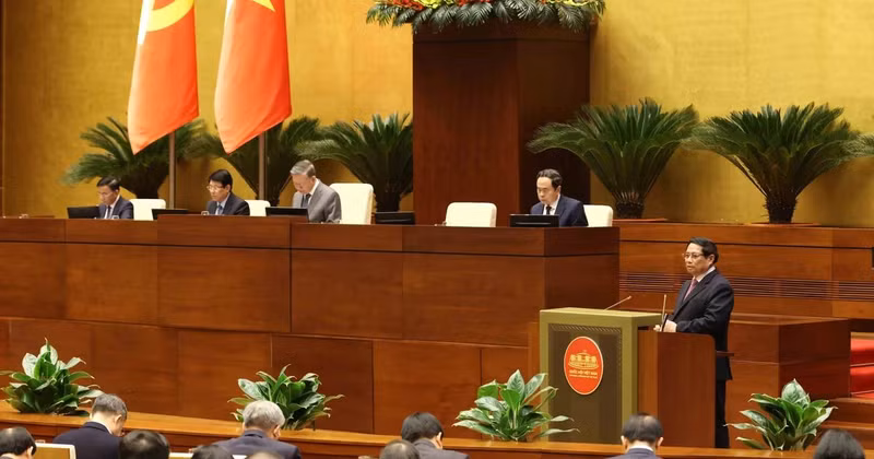 Prime Minister Pham Minh Chinh speaks at the national conference. (Photo: VNA)