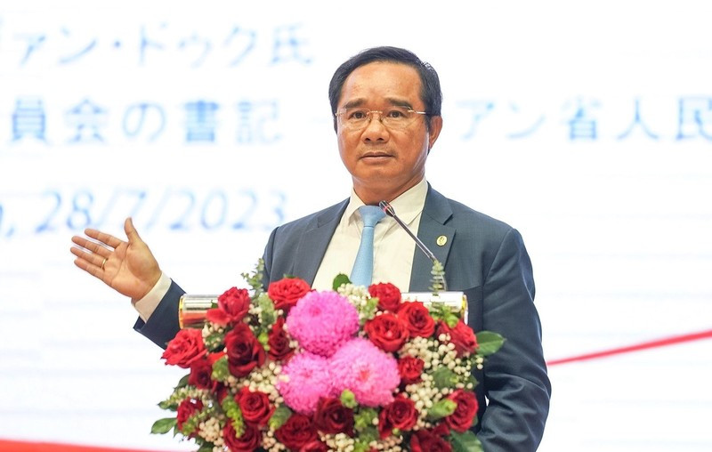 Member of the Party Central Committee, Secretary of the Long An Provincial Party Committee Nguyen Van Duoc speaks at the Japan Investment Promotion Conference 2023.