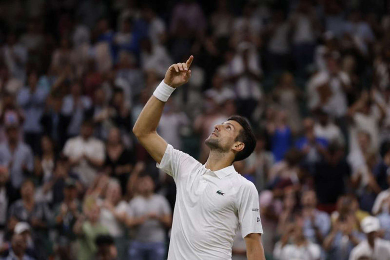 Serbia's Novak Djokovic celebrates winning his third round match against Switzerland's Stan Wawrinka - Tennis - Wimbledon - All England Lawn Tennis and Croquet Club, London, Britain - July 7, 2023. (Photo: Reuters)