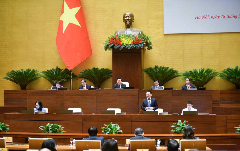 Minister of Finance Ho Duc Phoc speaking at the session (Photo: quochoi.vn)