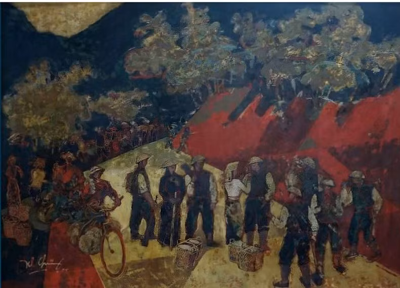 A lacquer painting entitled ‘Way to Dien Bien’ by painter Tran Khanh Chuong 