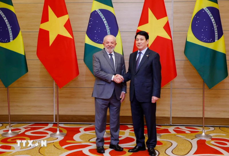 Vietnamese President Luong Cuong (R) and Brazilian President Luiz Inacio Lula da Silva (Photo: VNA)
