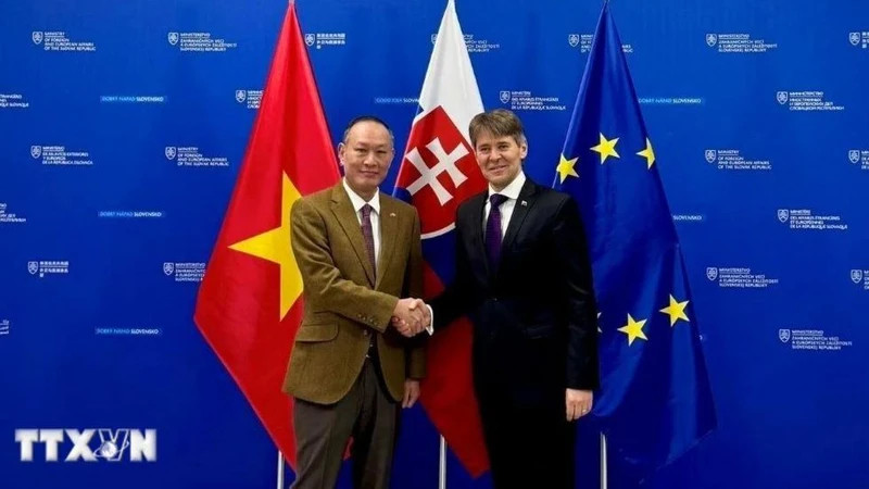 Vietnamese Ambassador Pham Truong Giang (L) and Solvakia's First Deputy Minister of Foreign and European Affairs Marek Estok (Photo: VNA)