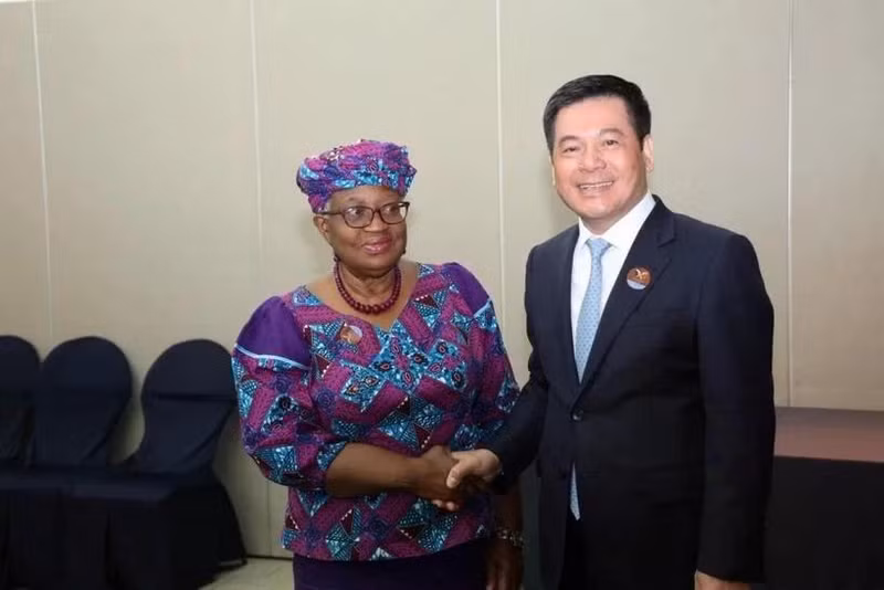 Minister of Industry and Trade Nguyen Hong Dien (right) and WTO Director-General Ngozi Okonjo-Iweala in Jeju on May 15 (Photo: Ministry of Industry and Trade) 