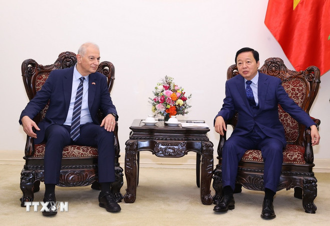 Deputy Prime Minister Tran Hong Ha (right) and Reha Denemec, Vice President of Türkiye's IC ICTAS Group. (Photo: VNA)