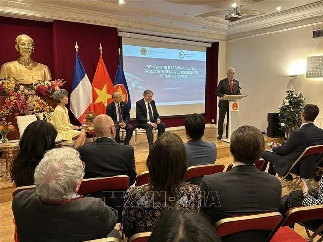 A roundtable discussion with Francophone businesses interested in investing and doing business in Viet Nam, Paris, May 14. (Photo: VNA) 