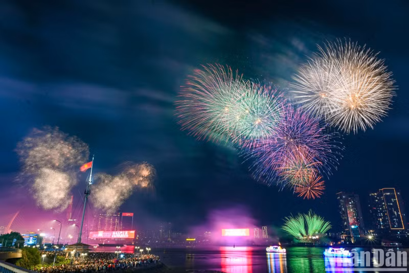 Colourful fireworks lit up the skyline of Ho Chi Minh City on the night of April 30