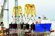 Fabrication of offshore wind power foundations at PTSC Port in Vung Tau. (Photo: HOANG ANH)