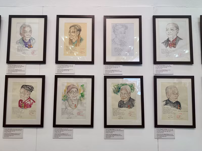 Several portraits of Heroic Vietnamese Mothers at the exhibition.